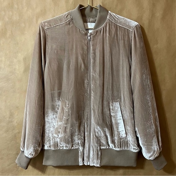 Madewell | Velvet Bomber Jacket Zip Up Front Oversized Champagne Size S - Picture 1 of 13